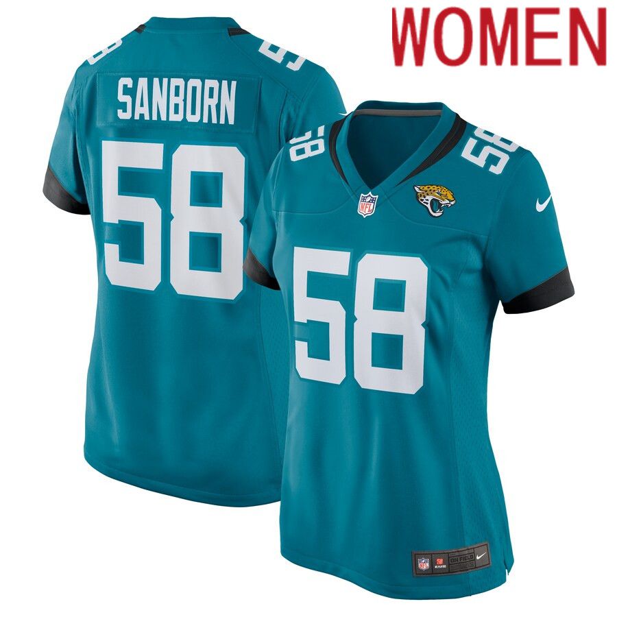 Women Jacksonville Jaguars 58 Garrison Sanborn Nike Teal Home Game Player NFL Jersey